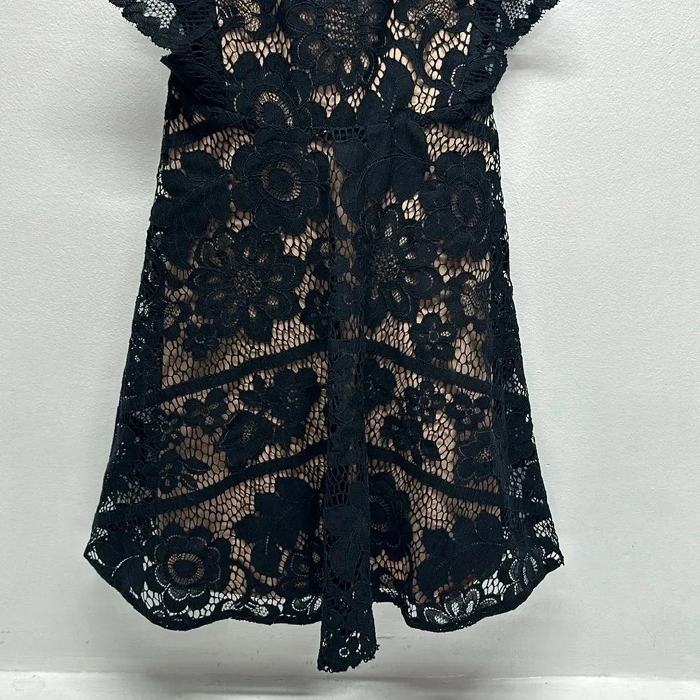 For Love & Lemons Gianna Apron Mini Dress Floral Lace Sleeveless Open Black XS - Picture 6 of 13